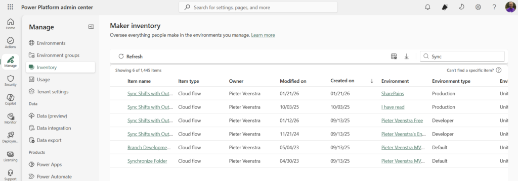 image 1 Use Inventory to find your Power Automate flow?
