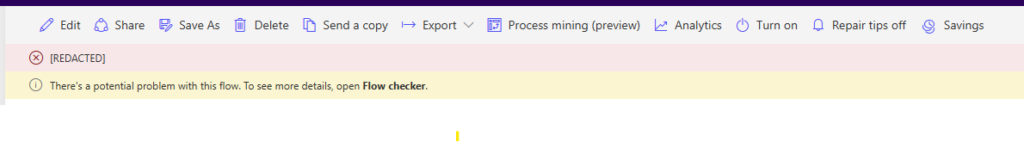 [REDACTED] Error message when turning on a flow